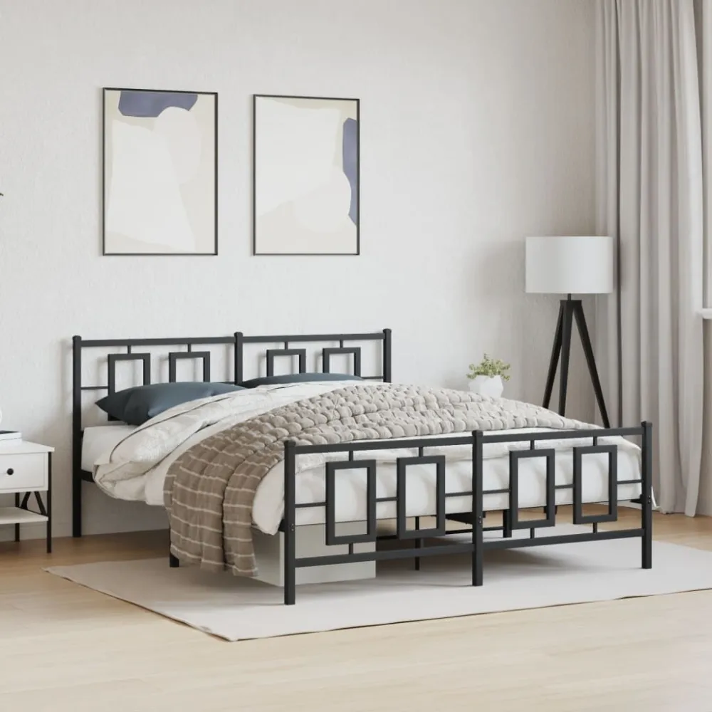 Estrutura de cama com cabeceira e pés 150x200 cm metálico preto