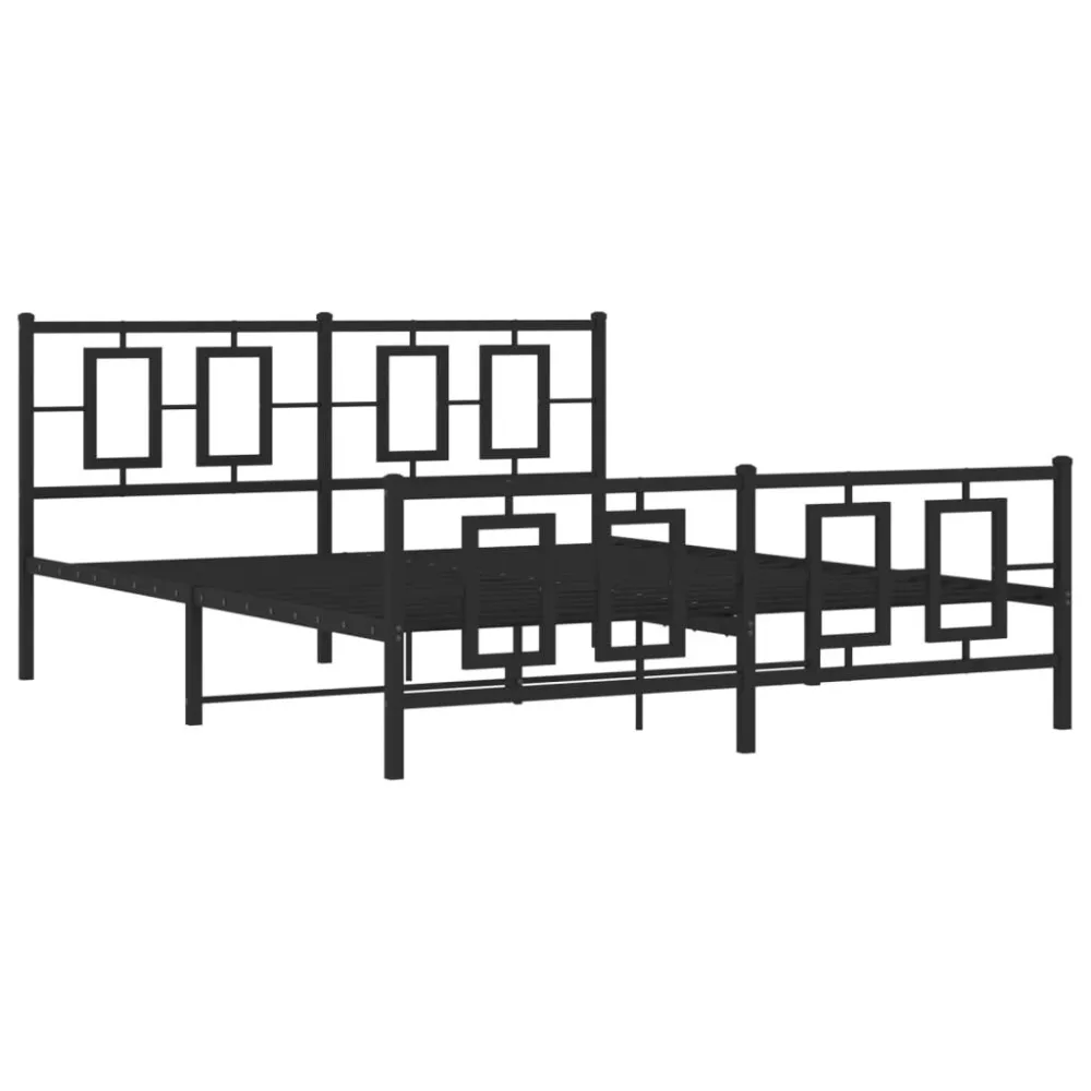 Estrutura de cama com cabeceira e pés 150x200 cm metálico preto