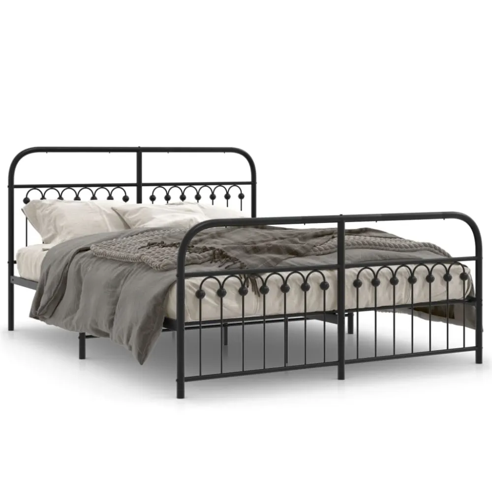 Estrutura de cama com cabeceira e pés 150x200 cm metálico preto
