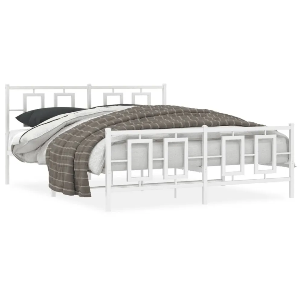 Estrutura de cama com cabeceira e pés 150x200 cm metálico branco