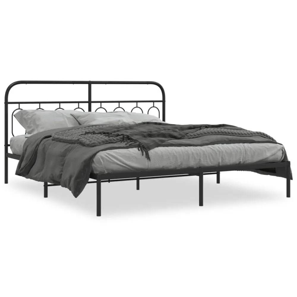 Estrutura de cama com cabeceira 160x200 cm metálico preto