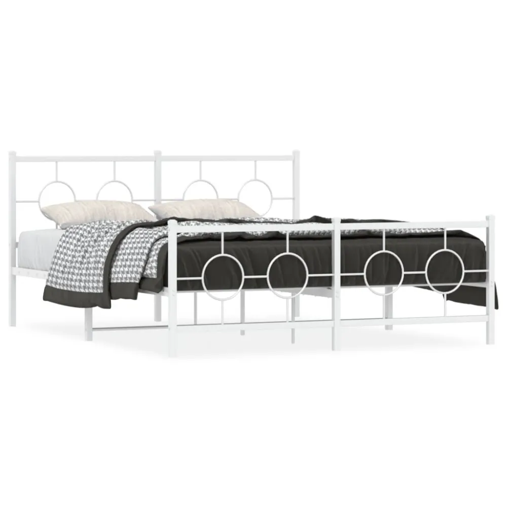 Estrutura de cama com cabeceira e pés 160x200 cm metálico branco
