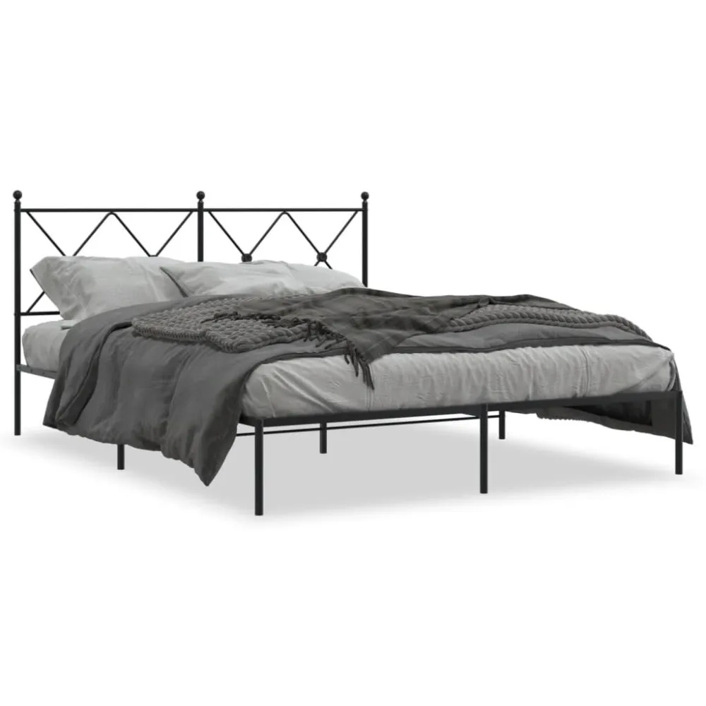 Estrutura de cama com cabeceira 160x200 cm metálico preto