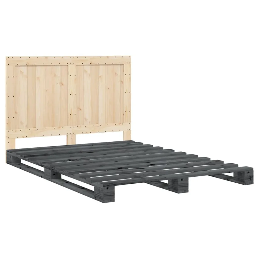 Estrutura de cama com cabeceira 160x200cm pinho maciço cinzento
