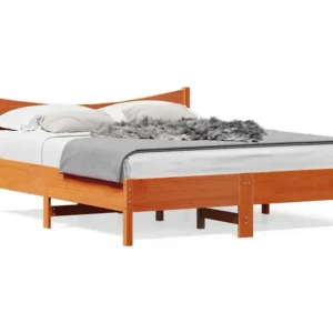 Estrutura cama com cabeceira 160x200cm pinho maciço castanho-mel