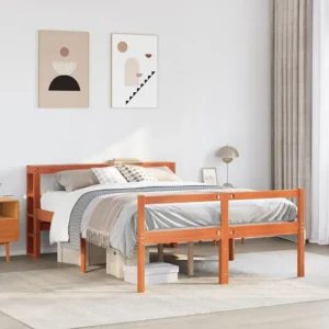 Estrutura cama com cabeceira 160x200cm pinho maciço castanho-mel