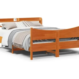Estrutura cama com cabeceira 160x200cm pinho maciço castanho-mel