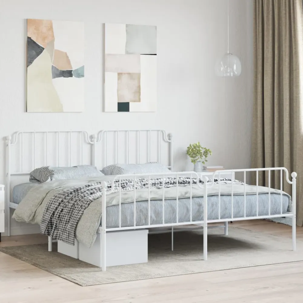 Estrutura de cama com cabeceira e pés 180x200 cm metálico branco