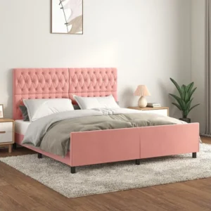 Estrutura de cama com cabeceira 180x200 cm veludo rosa