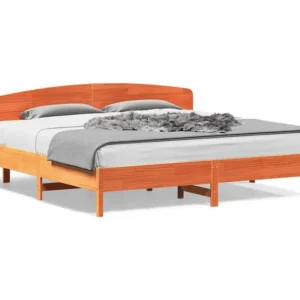 Estrutura cama com cabeceira 180x200cm pinho maciço castanho-mel