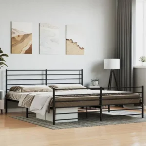 Estrutura de cama com cabeceira e pés 183x213 cm metálico preto