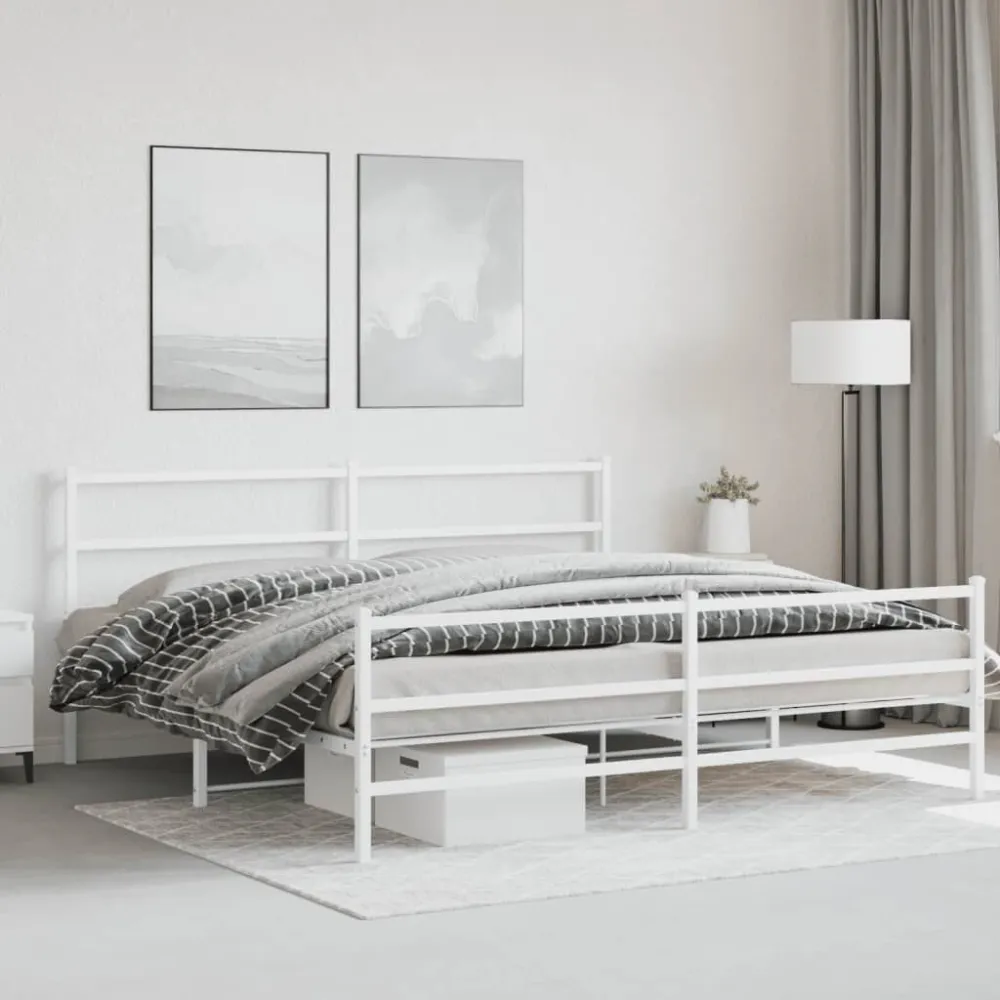 Estrutura de cama com cabeceira e pés 183x213 cm metálico branco