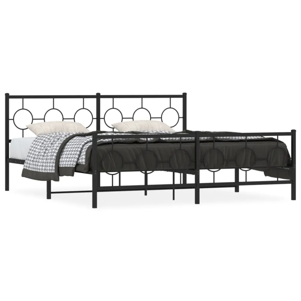 Estrutura de cama com cabeceira e pés 183x213 cm metálico preto