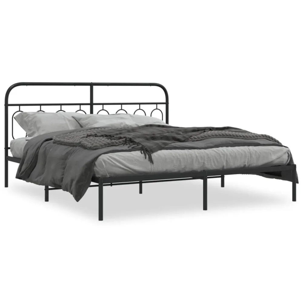 Estrutura de cama com cabeceira 193x203 cm metálico preto