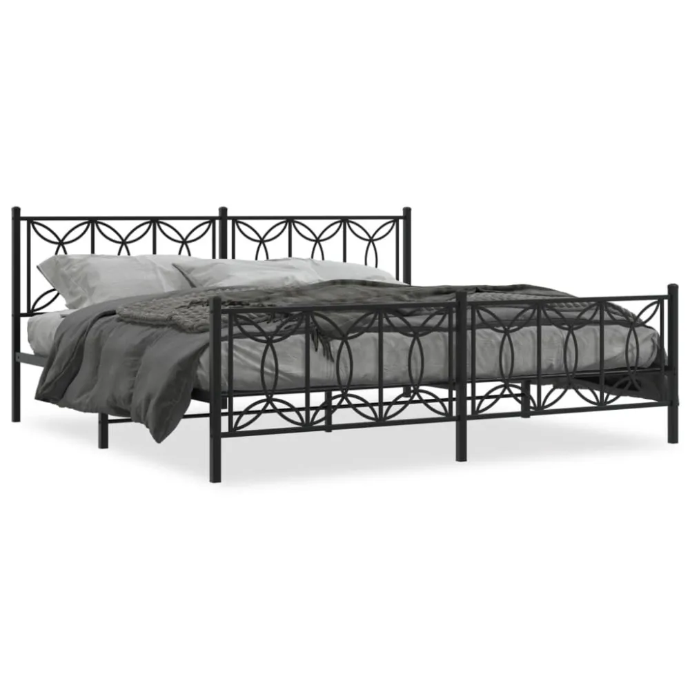 Estrutura de cama com cabeceira e pés 193x203 cm metálico preto