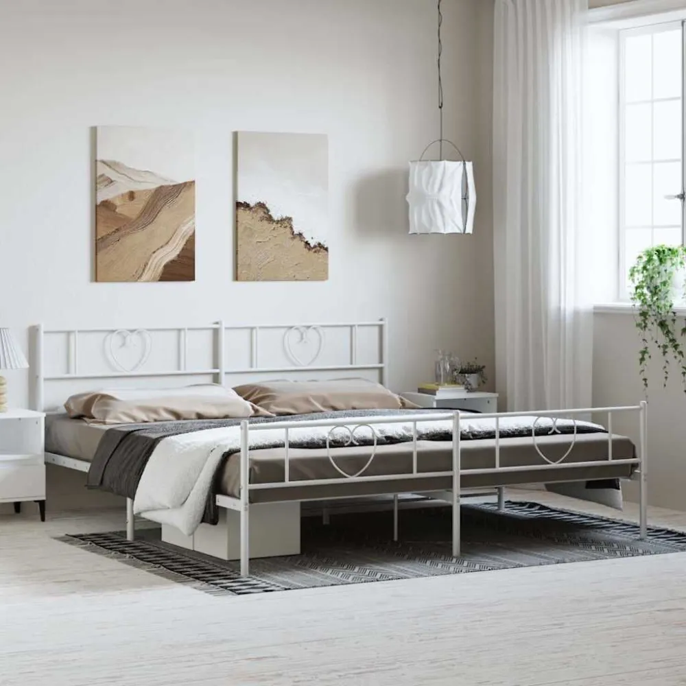 Estrutura de cama com cabeceira e pés 193x203 cm metálico branco