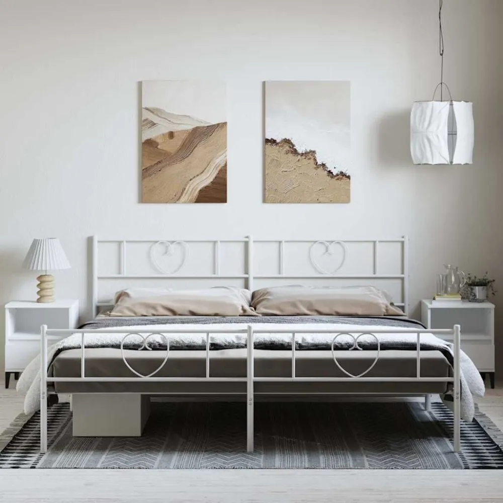 Estrutura de cama com cabeceira e pés 193x203 cm metálico branco