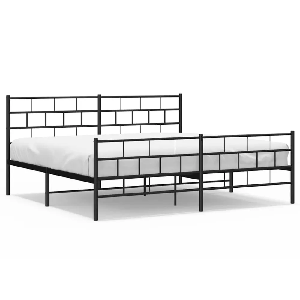 Estrutura de cama com cabeceira e pés 193x203 cm metálico preto