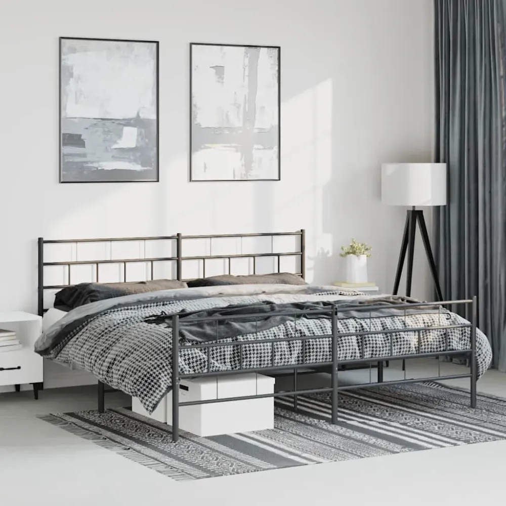 Estrutura de cama com cabeceira e pés 193x203 cm metálico preto