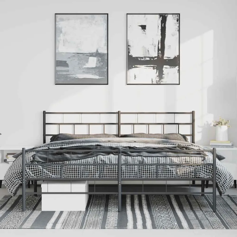Estrutura de cama com cabeceira e pés 193x203 cm metálico preto