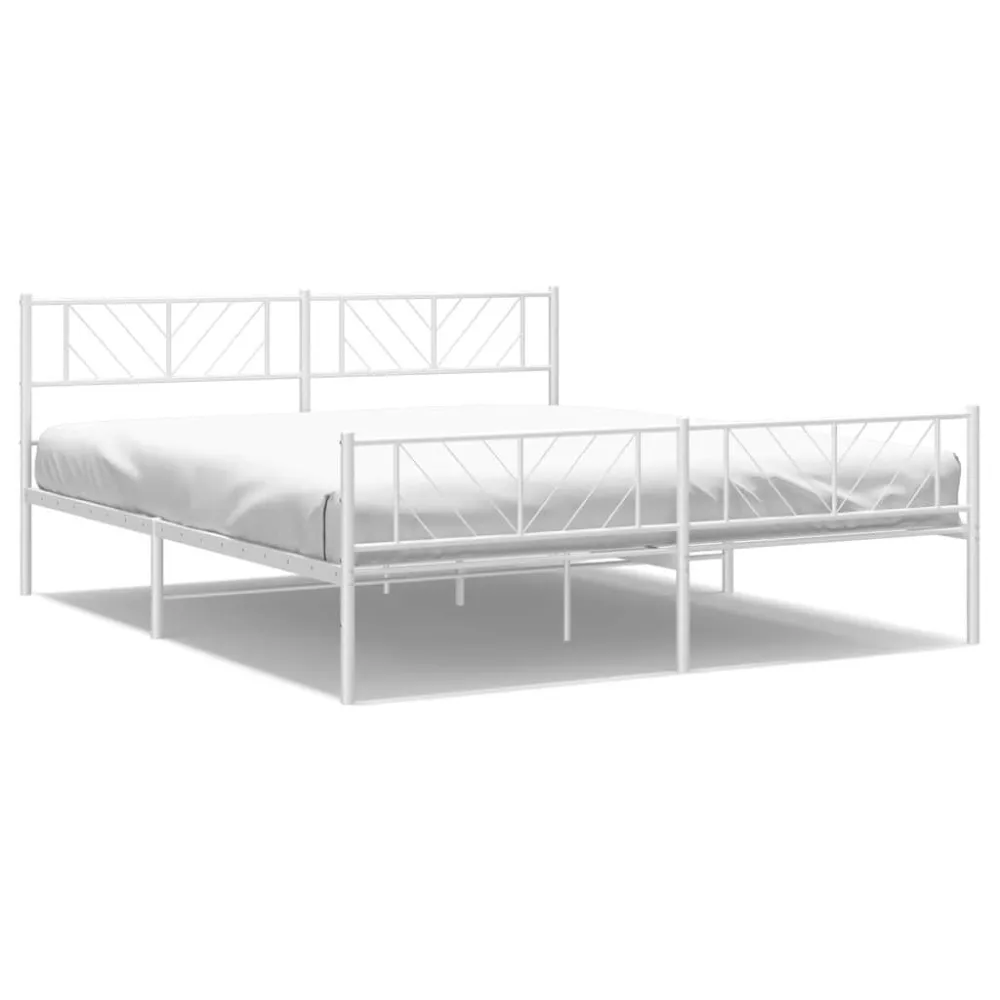 Estrutura de cama com cabeceira e pés 193x203 cm metálico branco