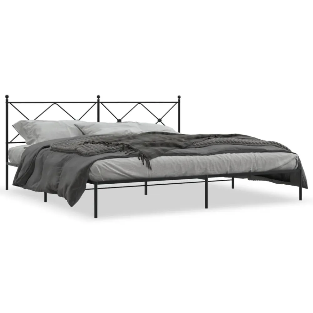 Estrutura de cama com cabeceira 193x203 cm metálico preto
