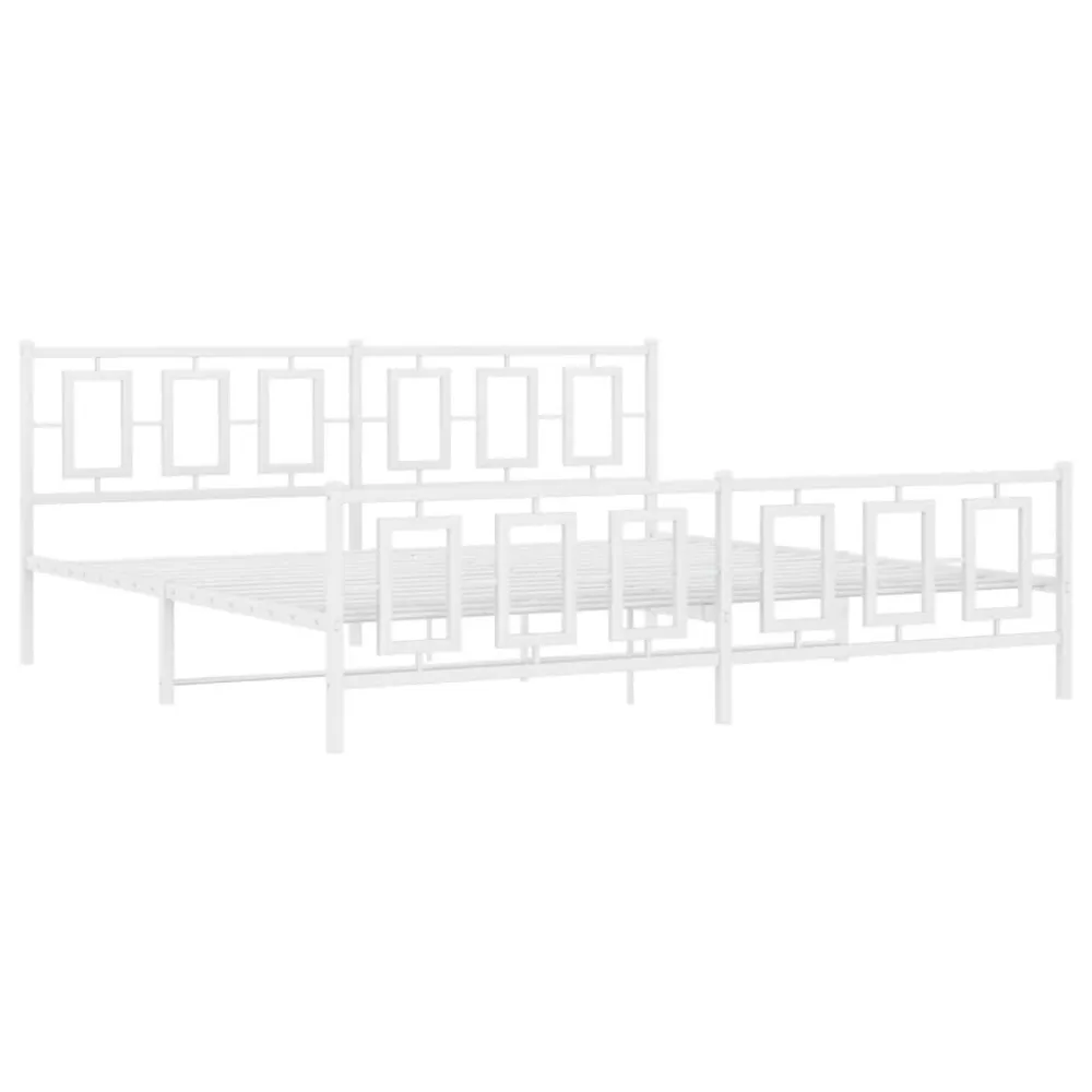 Estrutura de cama com cabeceira e pés 193x203 cm metálico branco