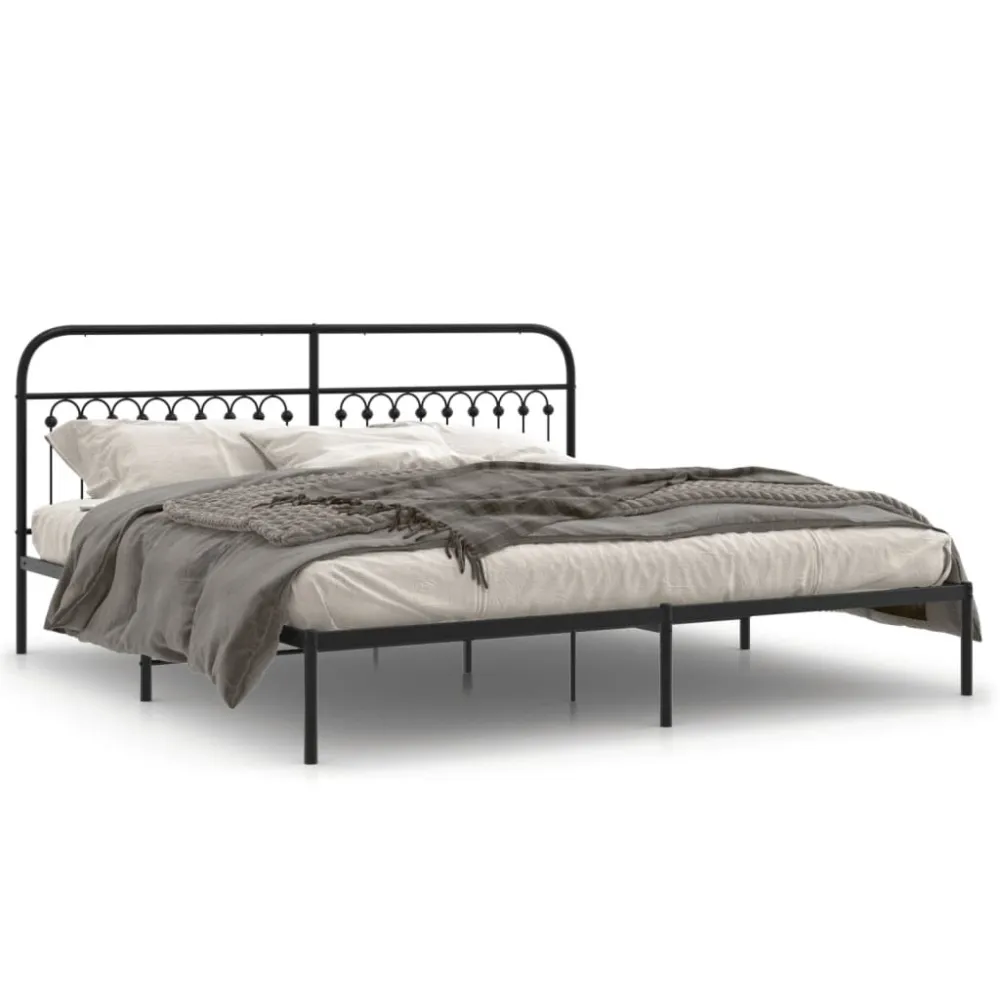 Estrutura de cama com cabeceira 193x203 cm metálico preto