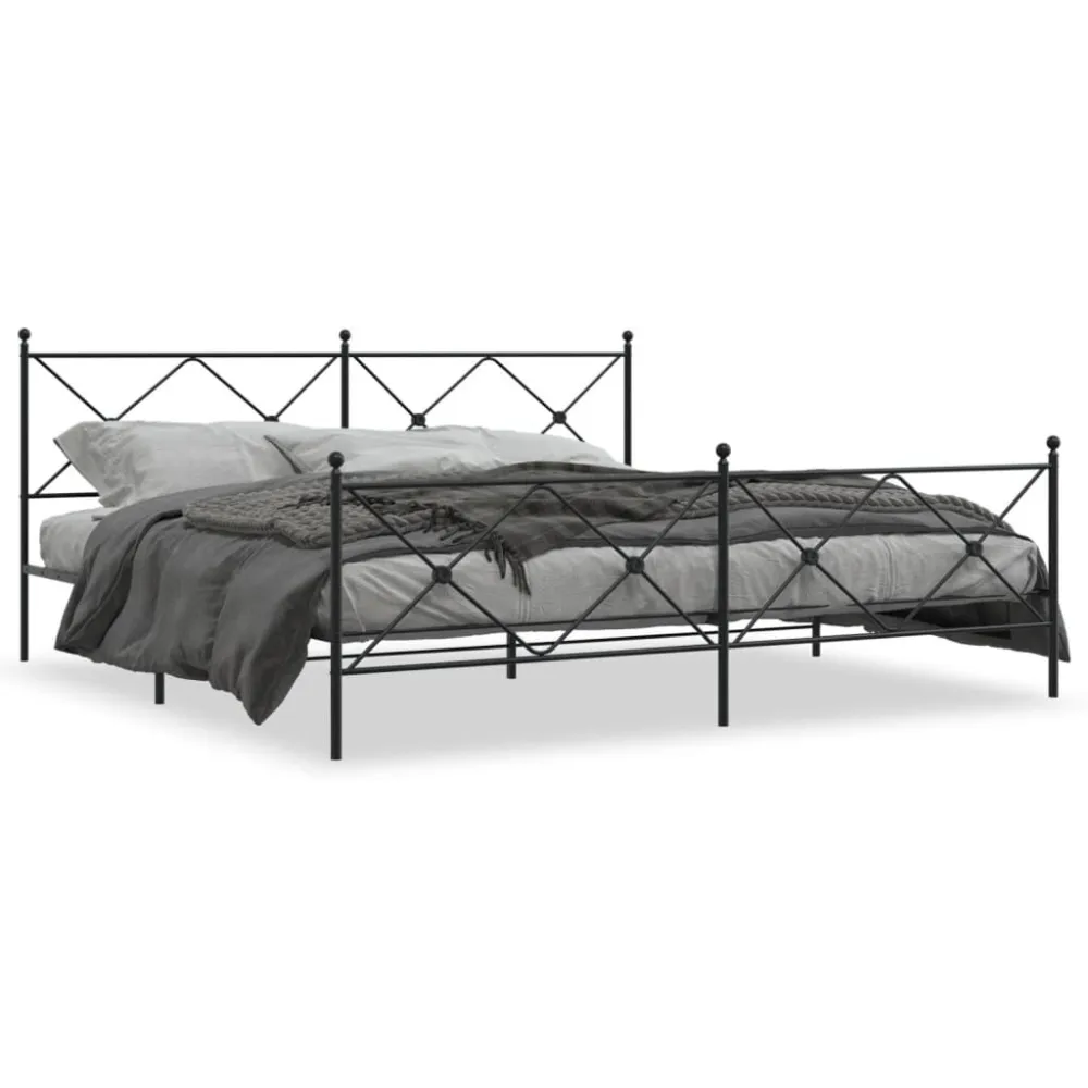 Estrutura de cama com cabeceira e pés 200x200 cm metálico preto