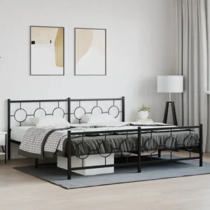 Estrutura de cama com cabeceira e pés 200x200 cm metálico preto