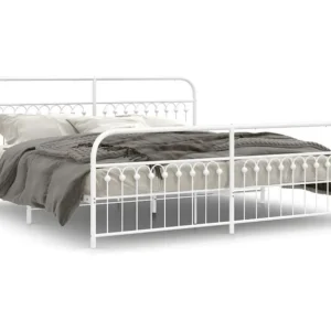 Estrutura de cama com cabeceira e pés 200x200 cm metálico branco