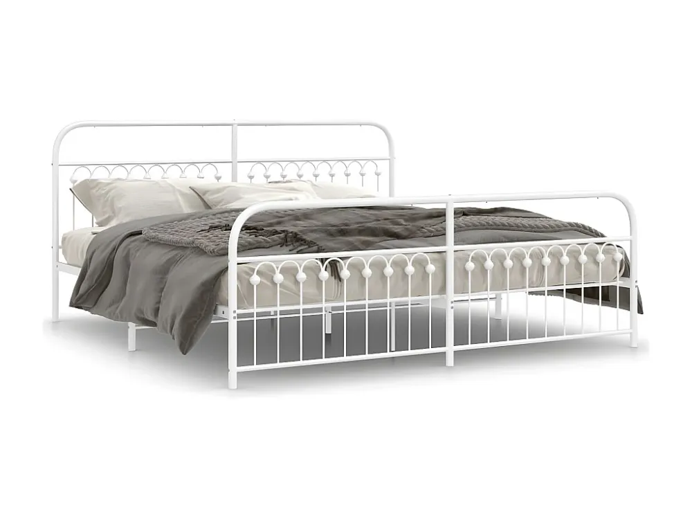 Estrutura de cama com cabeceira e pés 200x200 cm metálico branco