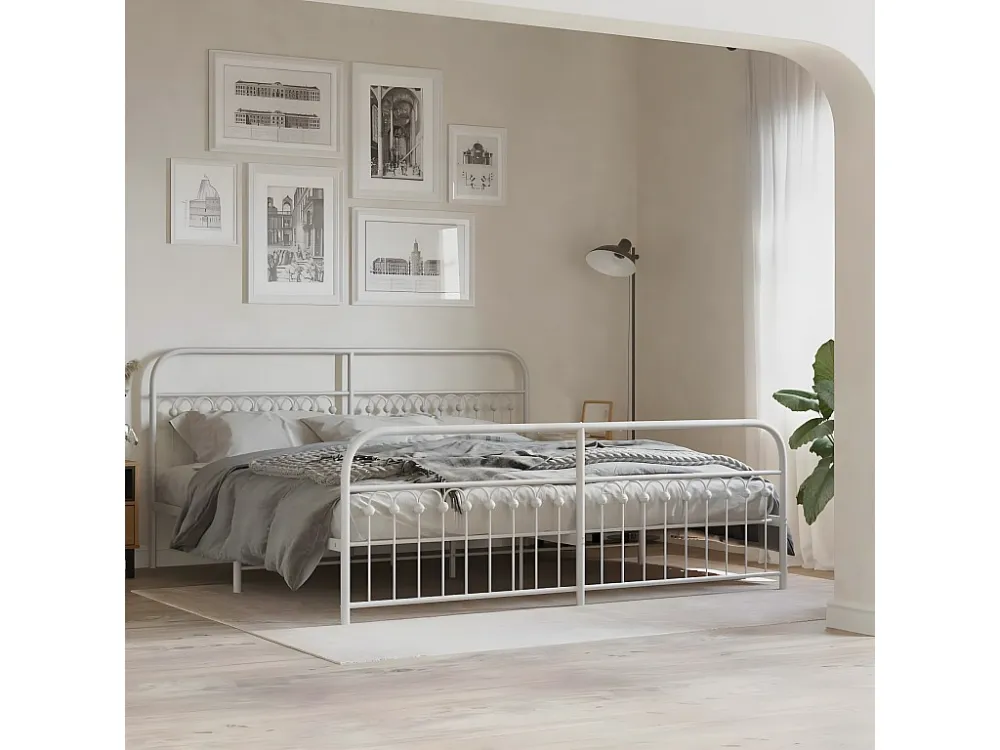 Estrutura de cama com cabeceira e pés 200x200 cm metálico branco