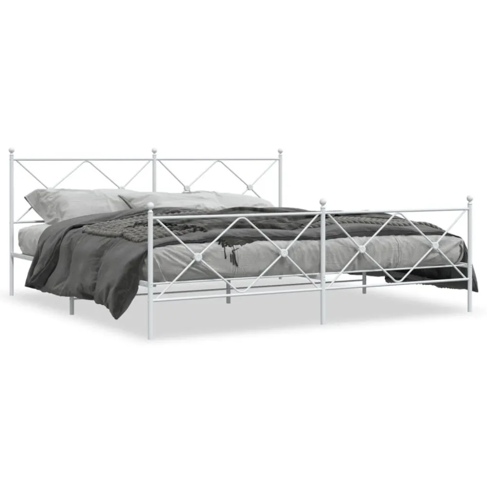 Estrutura de cama com cabeceira e pés 200x200 cm metálico branco