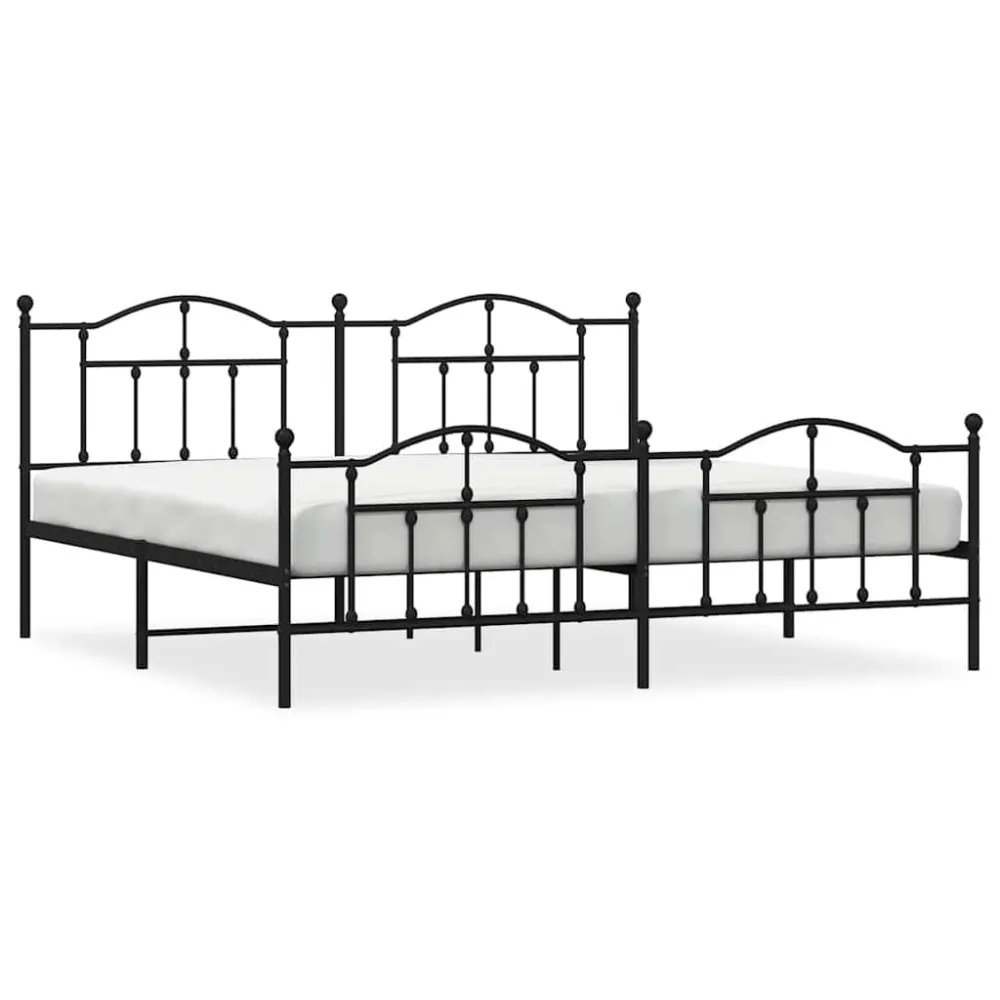 Estrutura de cama com cabeceira e pés 200x200 cm metálico preto
