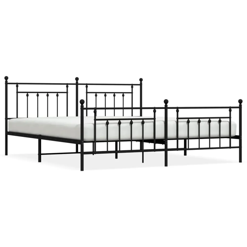 Estrutura de cama com cabeceira e pés 200x200 cm metálico preto