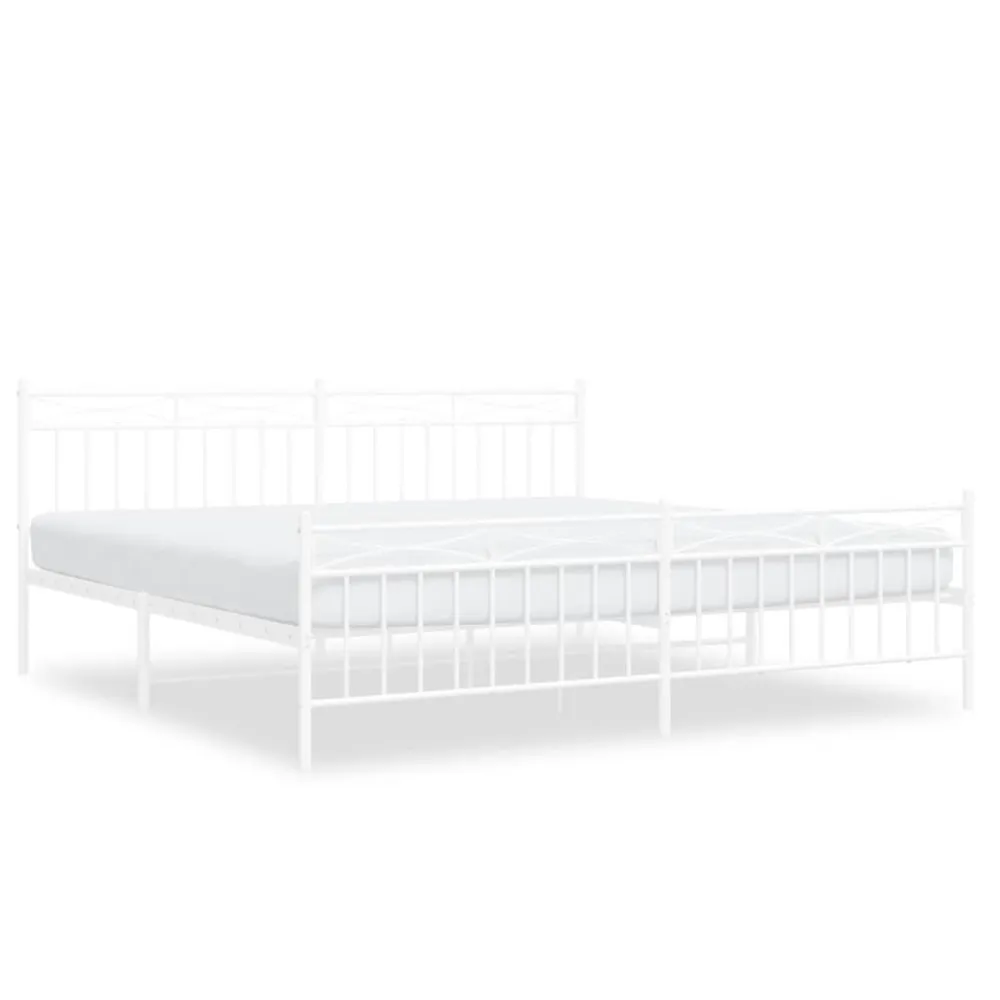 Estrutura de cama com cabeceira e pés 200x200 cm metálico branco