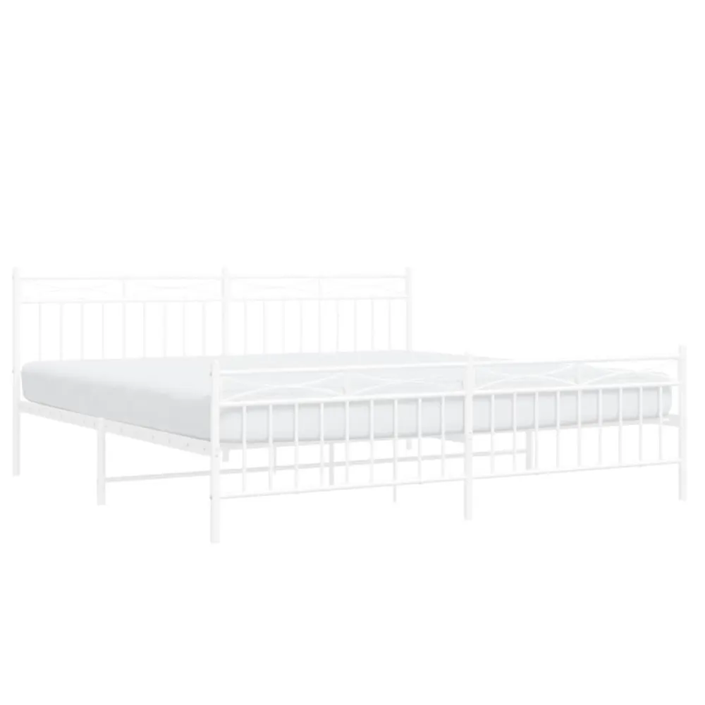Estrutura de cama com cabeceira e pés 200x200 cm metálico branco