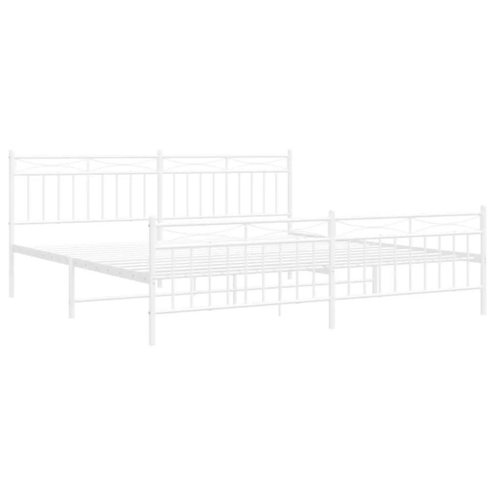 Estrutura de cama com cabeceira e pés 200x200 cm metálico branco