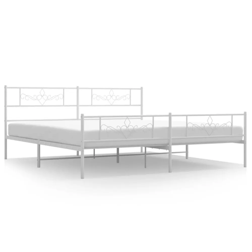 Estrutura de cama com cabeceira e pés 200x200 cm metálico branco