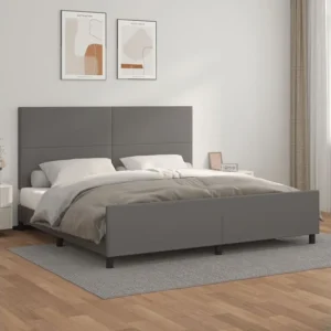 Estrutura cama com cabeceira 200x200cm couro artificial cinzento