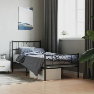 Estrutura de cama com cabeceira e pés 75x190 cm metálico preto