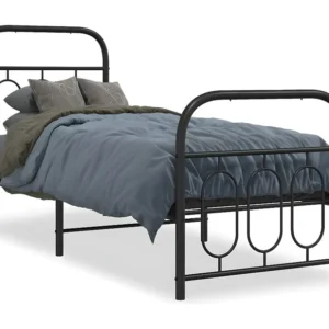 Estrutura de cama com cabeceira e pés 75x190 cm metálico preto