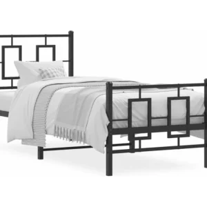 Estrutura de cama com cabeceira e pés 75x190 cm metálico preto