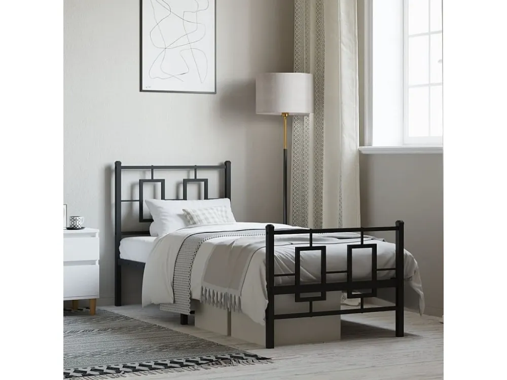 Estrutura de cama com cabeceira e pés 75x190 cm metálico preto