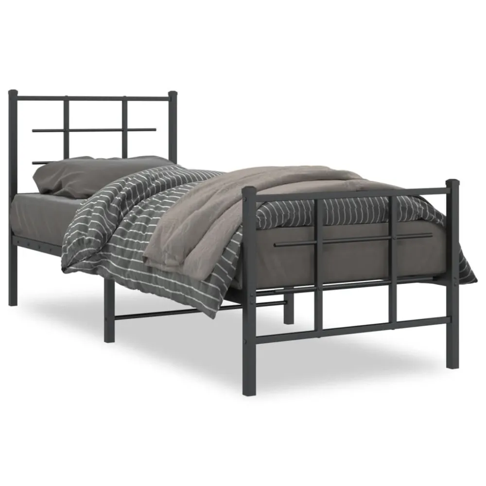 Estrutura de cama com cabeceira e pés 75x190 cm metálico preto
