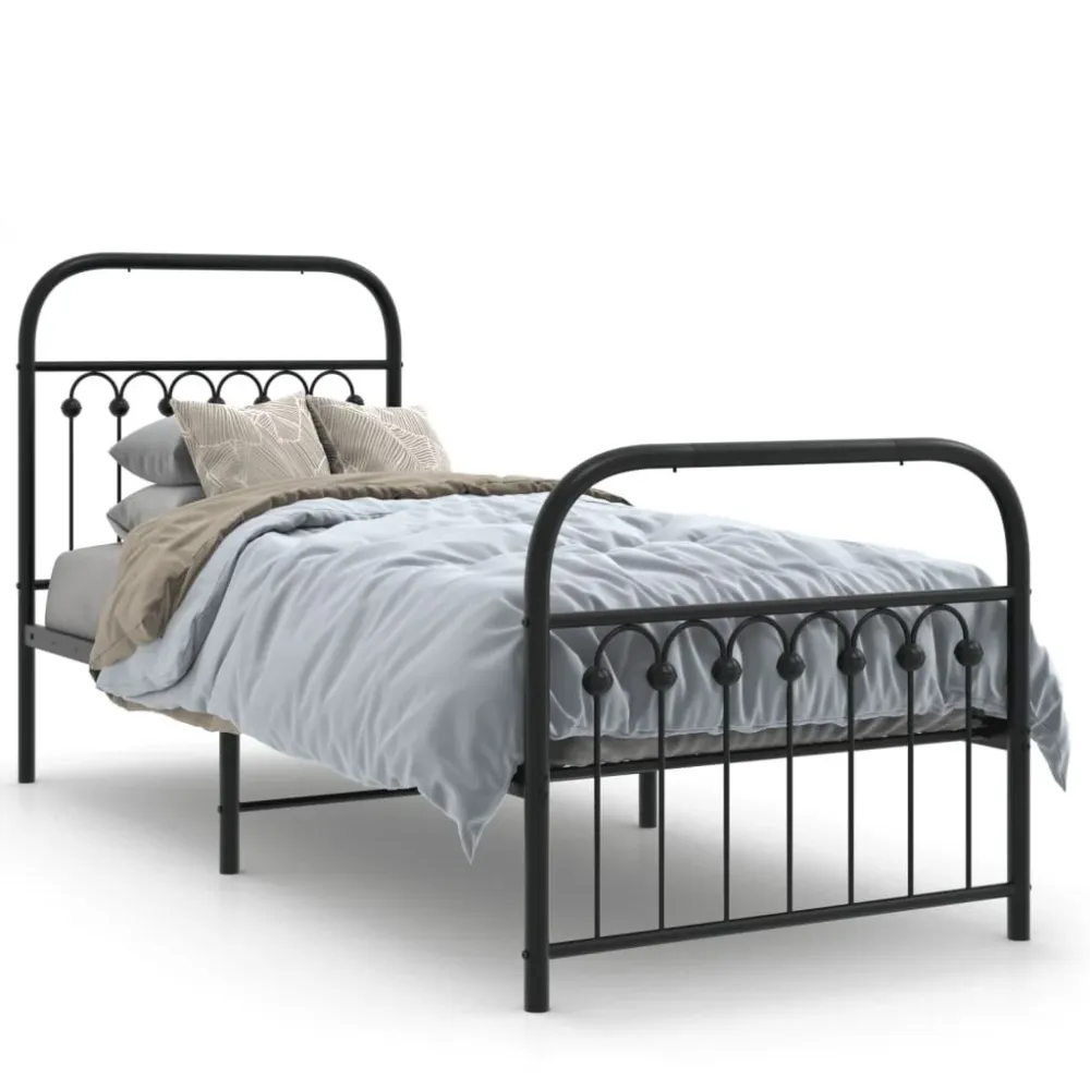 Estrutura de cama com cabeceira e pés 75x190 cm metálico preto
