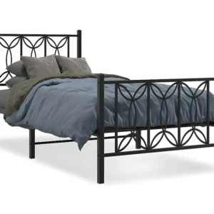 Estrutura de cama com cabeceira e pés 75x190 cm metálico preto
