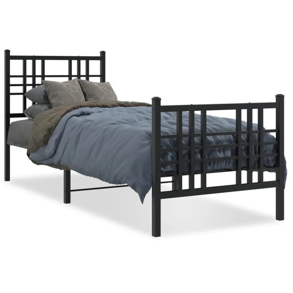 Estrutura de cama com cabeceira e pés 75x190 cm metálico preto