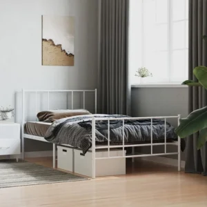 Estrutura de cama com cabeceira e pés 75x190 cm metálico branco